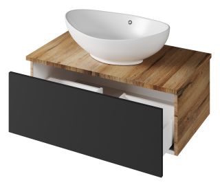 Подвесная тумба под раковину Misty Ива 80см графит/дуб Вотан